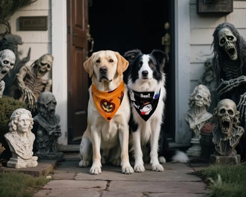 Halloween Dog Bandanas 2PCS Pumpkin Pet Scarf Medium Large Dogs - Image 6