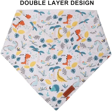PTDECOR Dinosaurs Dog Bandana, White Green Cute Dinosaurs Pet Scarf, Large - Image 5