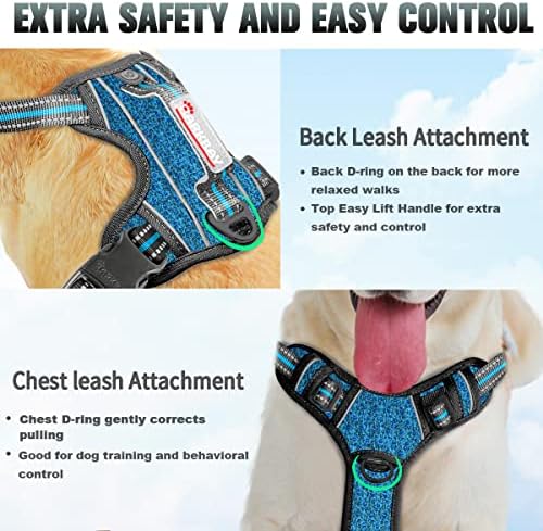 BARKBAY No Pull Dog Harness Large Step in Reflective Dog Harness with Front Clip and Easy Control Handle for Walking Training Running with ID tag Pocke(Blue/Black,M - Image 3