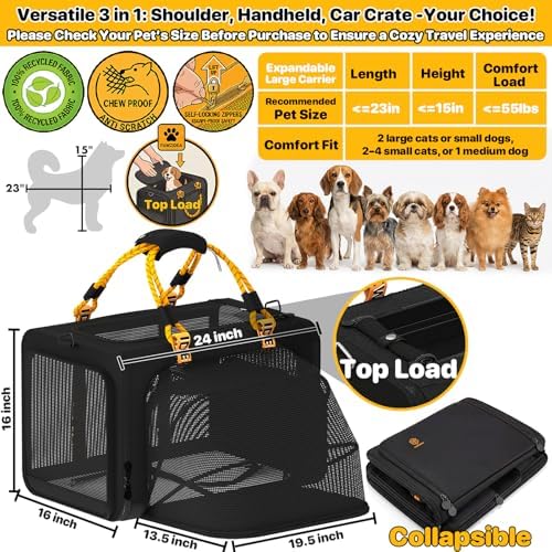PAWZIDEA Expandable Large Pet Carrier, Soft-Sided 2–4 Cats Carrier Up 55lbs - Image 2