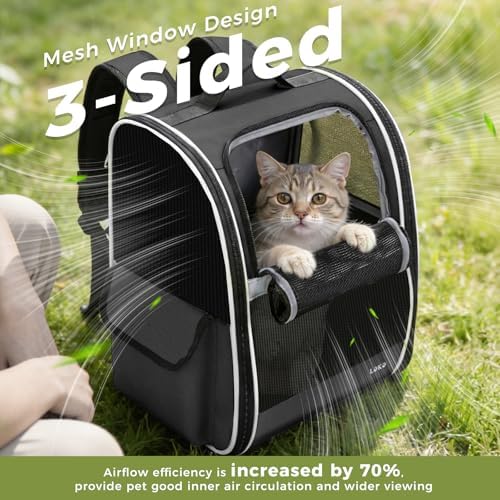 Lekereise Dog Carrier Backpack for Small Medium Dogs Cats up to 18 lbs, Breathable Pet Backpack Carrier with 3 Entrances, Collapsible Cat Backpack Carrier, Travel Hiking Puppy Backpack - Image 2