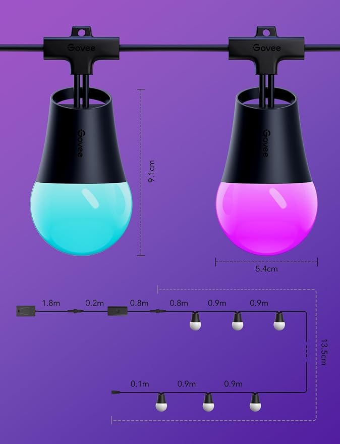 Govee Smart Outdoor String Lights 2, 48ft RGBIC Patio Lights with 15 Bulbs | Dimmable Warm White LED Bulbs, IP65 Waterproof, 47 Scene Modes for Backyard, Balcony, Work with Alexa, App Control - Image 8