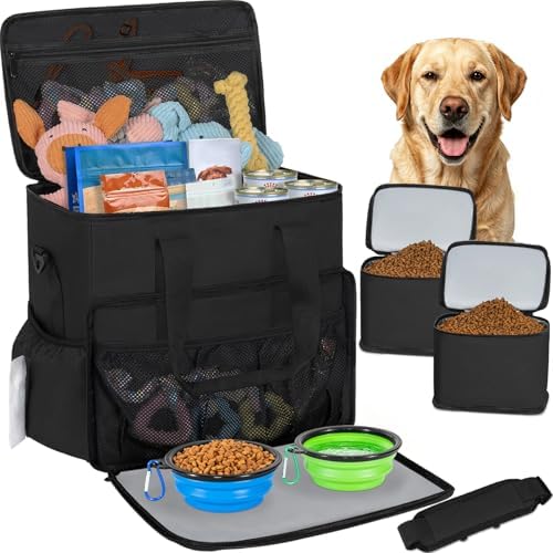 TORIBIO Large Dog Travel Bag for Supplies with Food Bowl by TORIBIO