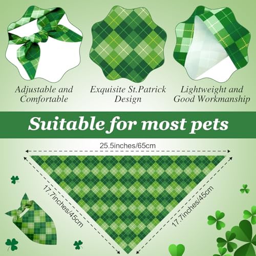 Weewooday 50 Pcs St Patricks Day Bandanas Bulk for Dogs Adjustable Irish Shamrocks Clover Green Plaid Triangle Soft Bibs Puppy Bandana for Small Medium Large Cat Pet Costume(25.6 x 17.7 x 17.7 Inch) - Image 3