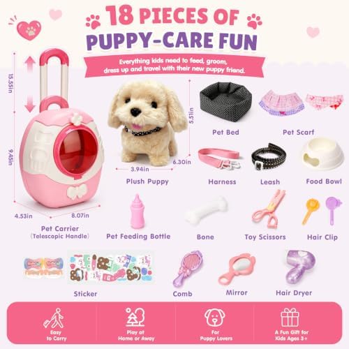 AuntyFey Robot Dog Toy for Kids, Walking Puppy Pet Care Set with Carrier - Image 6