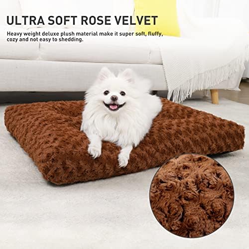 KSIIA Washable Dog Bed Small Dog Crate Bed Deluxe Plush Mat 23"x18" Brown - Image 2