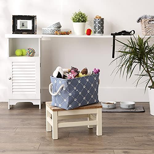 Bone Dry Pet Storage Paw and Bone, Trellis Collection, Small Rectangle, 14x8x9, Stonewash Blue - Image 4