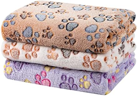 Dono 1 Pack 3 Dog Blankets, Soft Fluffy Fleece Pet Blanket Warm Sleep Mat Paw Print Design Puppy Kitten Throw Blankets Doggy Blanket for Dogs by Dono