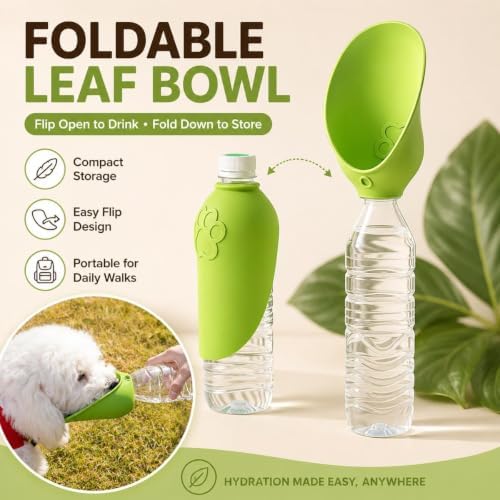 2Pcs Dog Water Bottle Adapter Portable Silicone Dog Water Dispenser for Standard Water Bottles,Leakproof Foldable Leaf Pet Dispenser Cap with Water Bowl Outdoor Pet Water Feeder Bowl for Dog Walking - Image 2