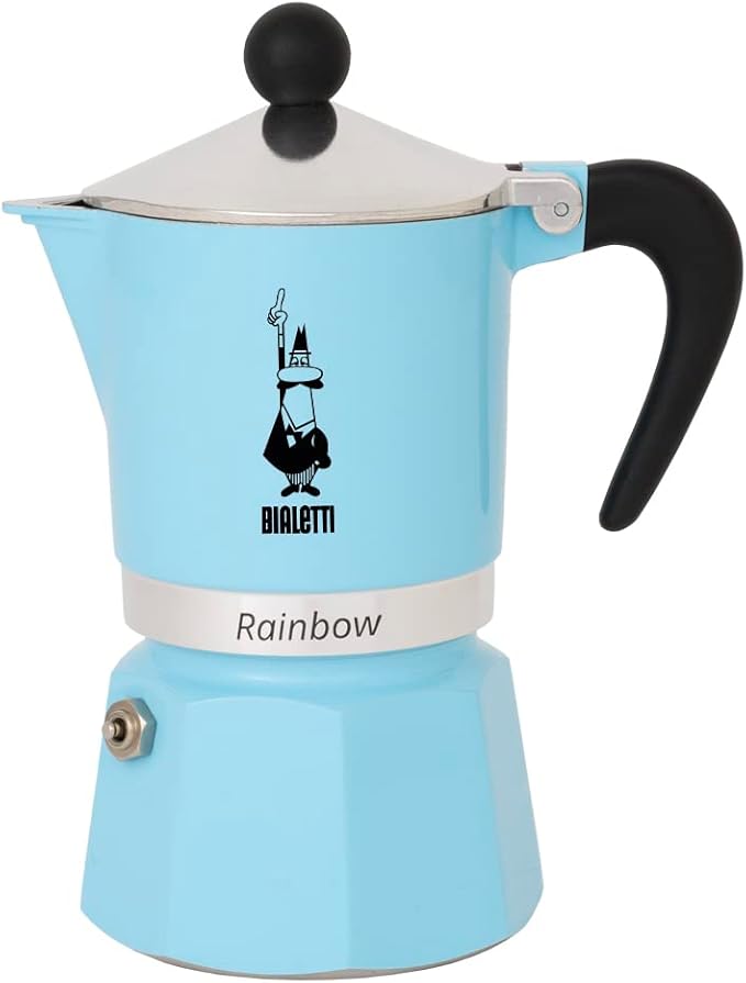 Bialetti Rainbow Moka Pot in Light blue, 3 Cup Stove Top Espresso Maker - Aluminum Cafetera for Ground Coffee, Italian Coffee Maker for Home Brewing by Bialetti