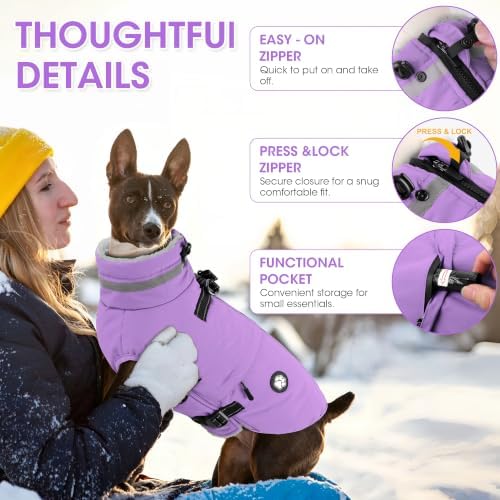 Dogcheer Dog Winter Coat with Harness, Waterproof Fleece Dog Winter Jacket - Image 6