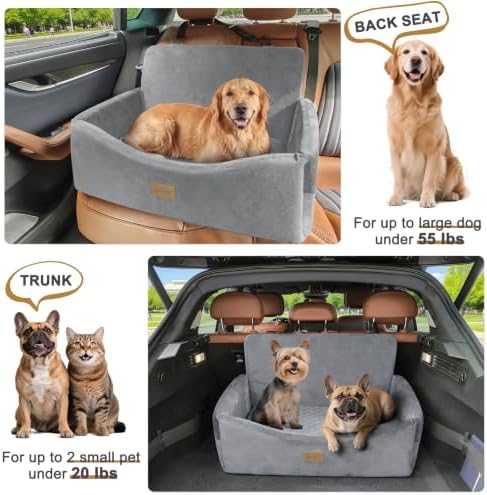 JOEJOY Dog Car Seat for Large Medium Sized Dogs Under 55 lbs, Dog Booster Seat for 2 Small Dogs with Detachable Washable Cover, Memory Foam Pet Car Seat with 2 Safety Belts and Storage Pockets - Image 6