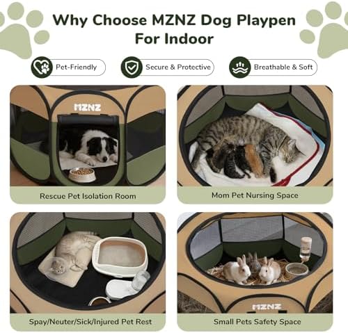 Dog Cat Small Animal Puppy Playpen Crate, Large, Olive Green - Image 4