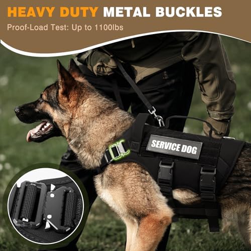WINSEE Service Dog Vest Harness for Medium Dog, Tactical Working MOLLE Vest with 10 Pet Patches, No Pull Heavy Duty Harness for Training Walking - Image 2