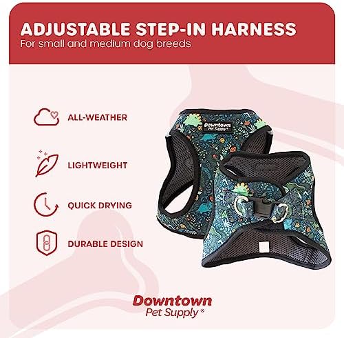 Downtown Pet Supply Step-in Dog Harness – No Pull, Adjustable Padded Mesh with Reflective Trim, Secure Buckle Strap – Comfortable & Breathable Small Dog Harness, X-Small, Dinosaur - Image 3