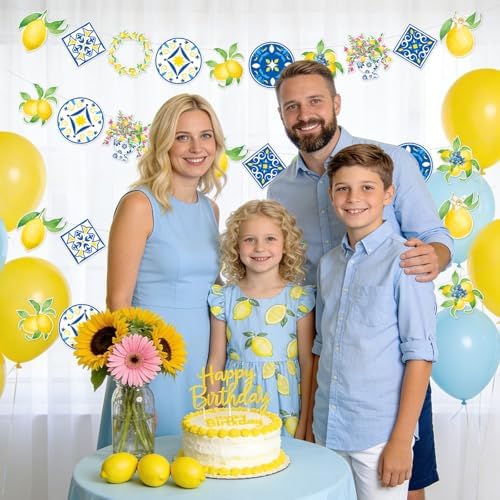 Capri Lemon Party Decorations 4 Pack Mediterranean Banner Garland Blue and Yellow Tile Design Lemon Summer Party Supplies for Birthday, Baby Shower, Bridal Shower - Image 6