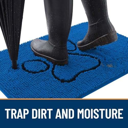 OLANLY Dog Door Mat for Muddy Paws 35x16, Paw Print Design Chenille Mud Mat - Image 2