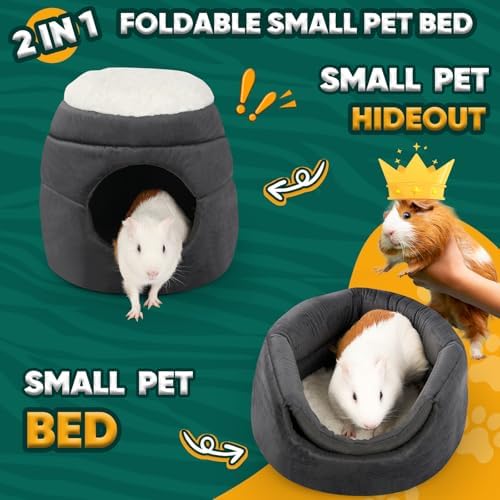 Guinea Pig Hideout - 2 in 1 Foldable Guinea Pig Bed with Pure White Soft Top, Large Entrance for 1 Adult Small Pet, Ideal Bed for Small Pets, Dark Gray - Image 2