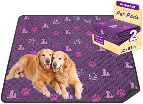 WanpeeGoo Washable Pee Pads for Dogs, Waterproof, 32 x 63 in, 2 Pack, Purp by WanpeeGoo