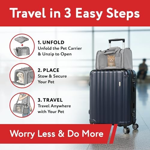 dbest Products Pet Smart Cart Sport, Soft Sided Collapsible Cat Carrier Airline Approved with Mesh Panels and Easy Side/Top Loading, Grey - Image 5