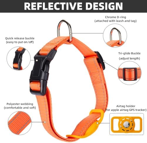 Reflective Dog Collar, Compatible with AirTag, Nylon Pet Cat Puppy Collar for Small, Medium, Large, and Extra Large Dogs - Image 2