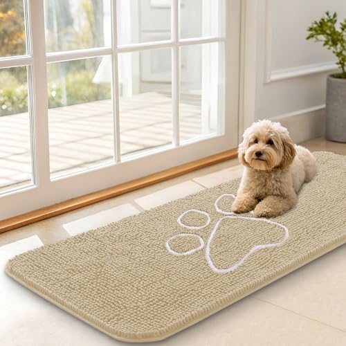 OLANLY Dog Door Mat for Muddy Paws 47x17, Paw Print Design Chenille Mud Mat by OLANLY