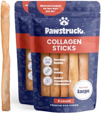 Pawstruck Natural Large 12" Beef Collagen Sticks for Dogs – Long-Lasting Rawhide Alternative, High Protein Treats with Chondroitin & Glucosamine – 10 Pack by Pawstruck