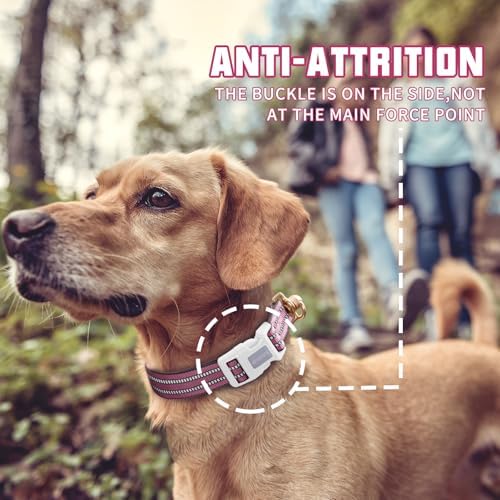 Auroth Dog Collar for Medium Large Dogs, Reflective Dog Collar, Soft Nylon Adjustable Dog Collars with Heavy Duty Metal D Ring Tangle Free (Medium:12"-19.6", Pink) - Image 5