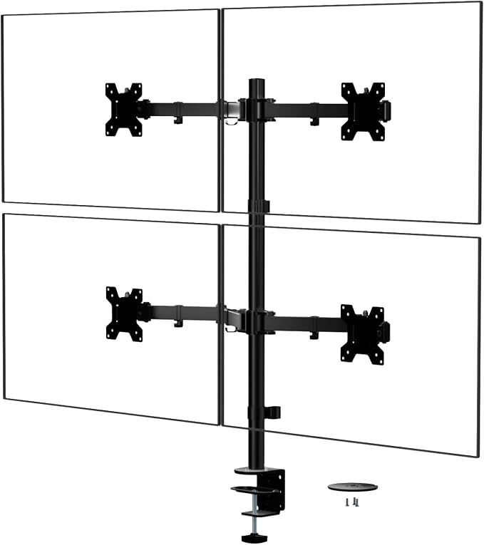 WALI Quad Monitor Desk Mount, 4 Monitor Stand Fits Heavy Duty Computer Screen up to 27 inch, Full Adjustable Arm Holds up to 22 lbs per Arm (M004), Black by WALI