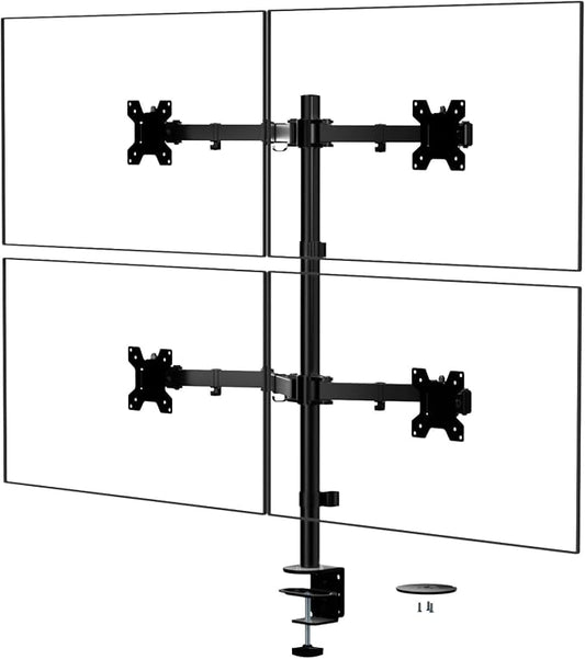 WALI Quad Monitor Desk Mount, 4 Monitor Stand Fits Heavy Duty Computer Screen up to 27 inch, Full Adjustable Arm Holds up to 22 lbs per Arm (M004), Black by WALI