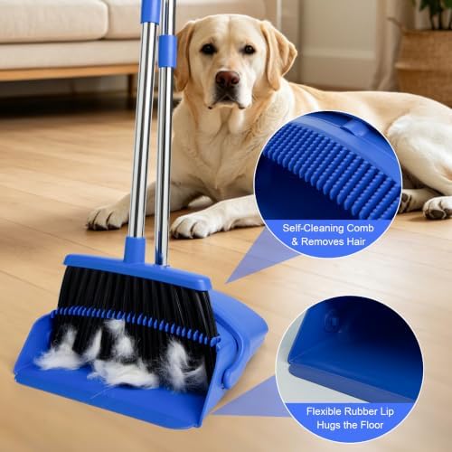 Broom and Dustpan Set, Long Handle Lightweight Dustpans with Broom Combo for Home, Indoor&Outdoor Sweeping for Home Room Kitchen Office Lobby (Dark Blue) - Image 6
