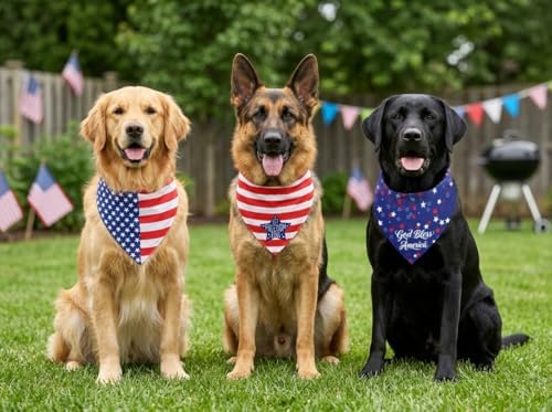 American Flag Dog Bandanas 3 Pack XL Extra Large, 4th of July Patriotic Pet Scarf Bandana for Independence Day Memorial Day, Red White Blue Holiday Costume for Extra Large Dogs - Image 5
