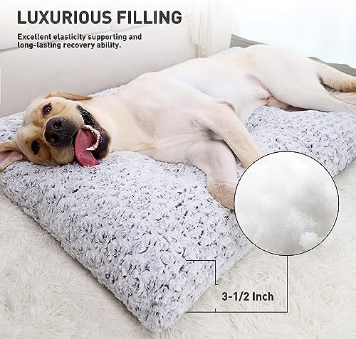 KSIIA Washable Dog Beds Jumbo Dog Crate Bed Deluxe Plush Mat 53"x36" Gray - Image 3