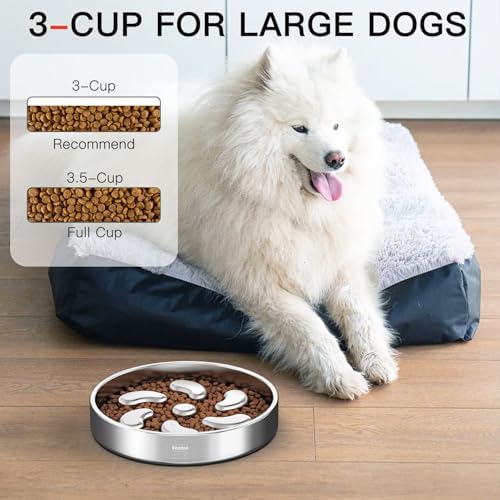 Feedoo Slow Feeder Dog Bowl-3Cups for Large Breeds, Double Wall Food-Grade Stainless Steel, Heavy Duty with Non-Slip Rubber Base, Puzzle Maze Bowl to Slow Down Eating - Image 2