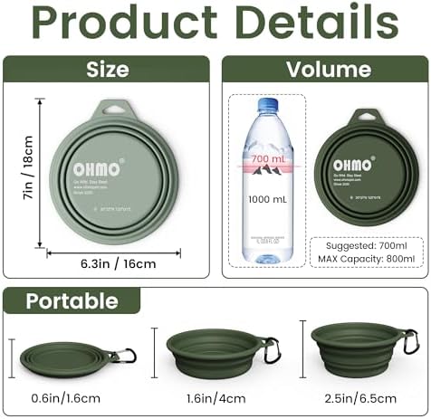 OHMO Large Collapsible Dog Bowls, Steel Rim, 27oz, 2pcs, Camo&Sage Green - Image 2