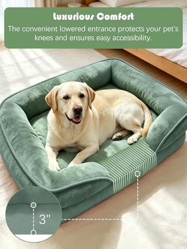 Spotted Play Orthopedic Dog Bed with Sides - Sofa Beds for Extra Large Dogs, Supportive Foam Pet Couch Bed with Washable Removable Cover, Waterproof Lining and Non-Slip Bottom, Green - XL - Image 3