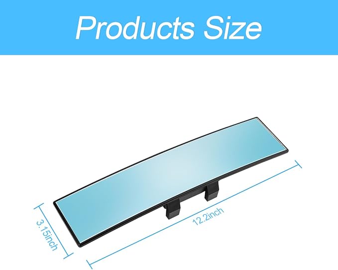 Car Rearview Mirror, 12 Inch Panoramic Wide Angle Anti-Glare, Clip on Auto Rear View Mirror, HD Clear Convex Surface, Car Interior Accessories Universal for SUV, Truck, Van, Vehicles (Blue) - Image 2