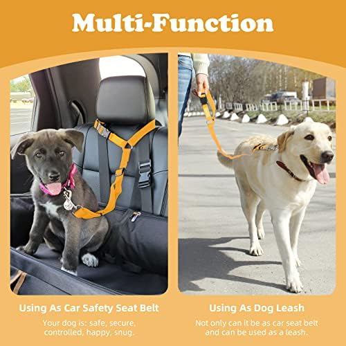 BWOGUE 2 Pack Dog Seat Belt for Car, Nylon Headrest Restraint, Yellow - Image 6