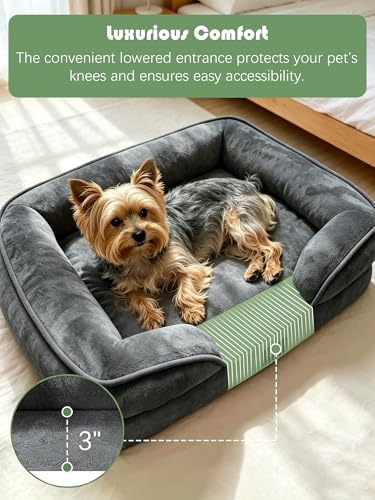 Spotted Play Orthopedic Dog Bed with Sides - Sofa Beds for Small Dogs, Supportive Foam Pet Couch Bed with Washable Removable Cover, Waterproof Lining and Non-Slip Bottom, Dark Grey - S - Image 3