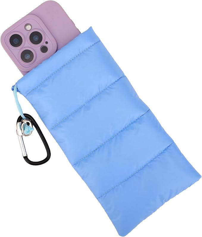 Lyreh Down Cotton Buckle Warm Phone Case, Protects from Freezing and Overheating, Perfect for Outdoor Camping (Light Blue) by Unknown