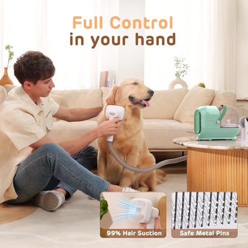 HEAPETS Dog Grooming Vacuum Kit - 3L Vacuum with 7 Tools, Low Noise Electric Clipper and Brush for Pet Shedding at Home, Green - Image 6