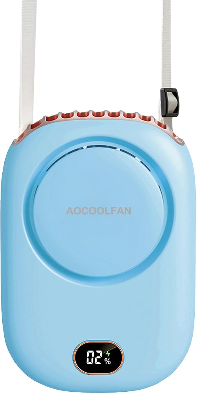 AOCOOLFAN Portable Neck Fan, Mini Small Personal Handheld Fan USB Rechargeable 3 Speed for Girls Boys Woman Eyelash Travel Home Office Outdoor (light blue) by AOCOOLFAN