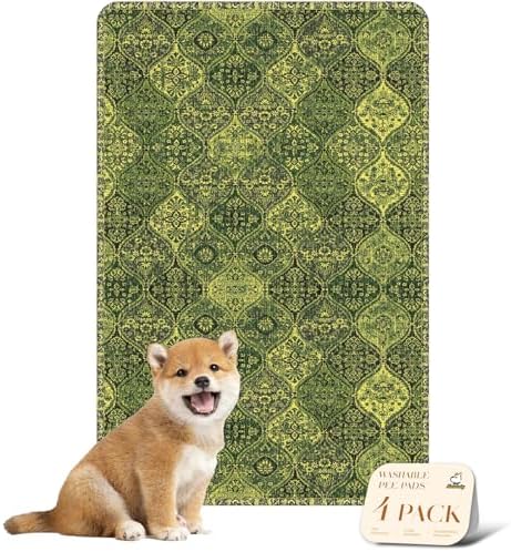 nunubaby 4PACK Washable Pee Pads for Dogs, Stylish, Non-Slip and Leak-Proof Pee Pads. Reusable Potty Pads for Dogs for Crates and Floors.(Green/Multi,24" x36" ) by Nunubaby