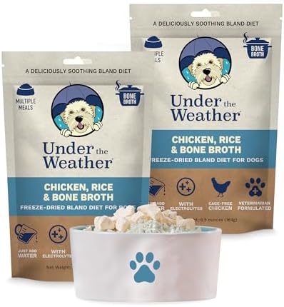 Under the Weather Bland Diet for Dogs | Easy to Digest for Sick Dogs |Always Be Ready| Contains Electrolytes - All Natural Freeze Dried 100% Human Grade Meats| 2 Pack- Chicken, Rice & Bone Broth - 6oz by UndertheWeather