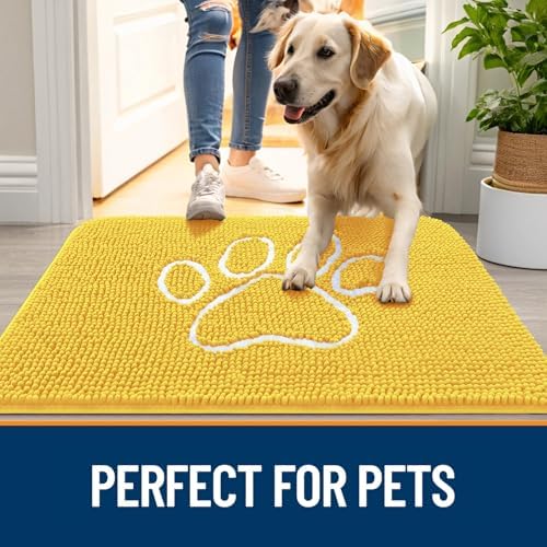 OLANLY Dog Door Mat for Muddy Paws 30x20, Paw Print Design Chenille Mud Mat - Image 6