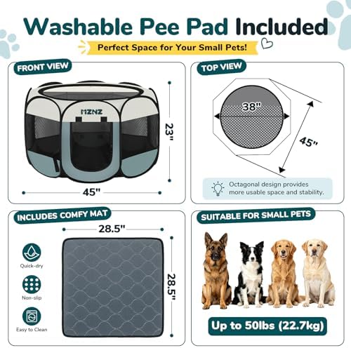 Dog Cat Small Animal Puppy Playpen Crate with Pee Pad, Large, Grey - Image 2
