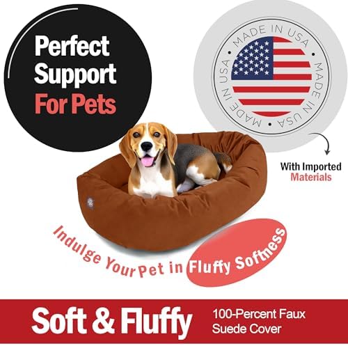 Majestic Pet Suede Shredded Memory Foam Mix Calming Dog Bed Washable - Cozy Soft Round Dog Bed with Spine for Head Support - Fluffy Donut Dog Bed, 32 Inch, Rust - Image 2