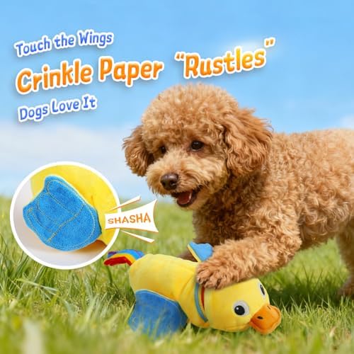 lilfrd Duck Dog Toy, Crinkle Squeaky Plush Interactive Chew Toy for Dogs - Image 3