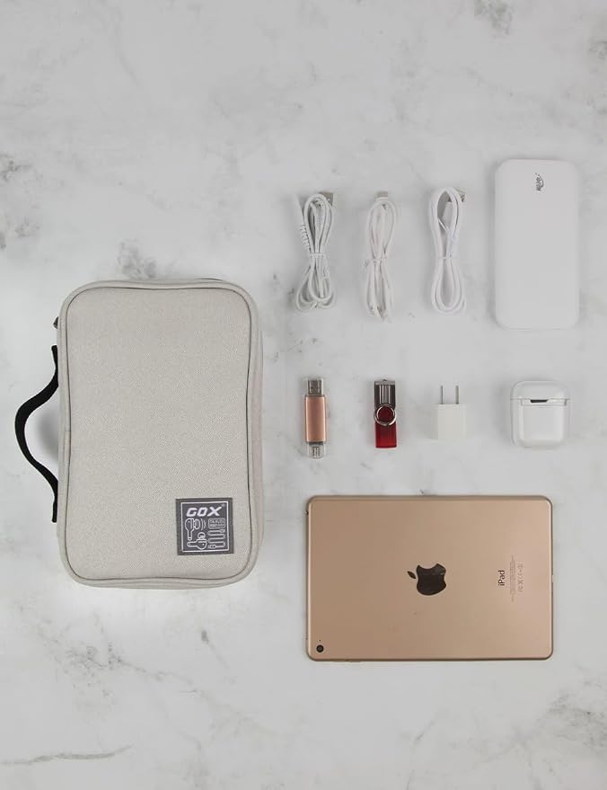 GOX Cable Organizer Pouch – Case for Chargers and Cords, Cord Organizer Travel Black, Small Cable Organizer Bag for Earbuds & Tech Accessories(BEIGE-Large) - Image 2