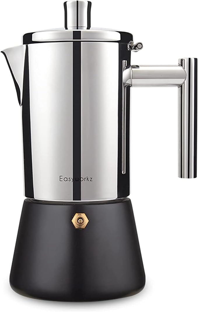 Easyworkz Diego Stovetop Espresso Maker Stainless Steel Italian Coffee Machine Maker 6Cup 10 oz Moka Pot Induction Espresso Pot by Easyworkz